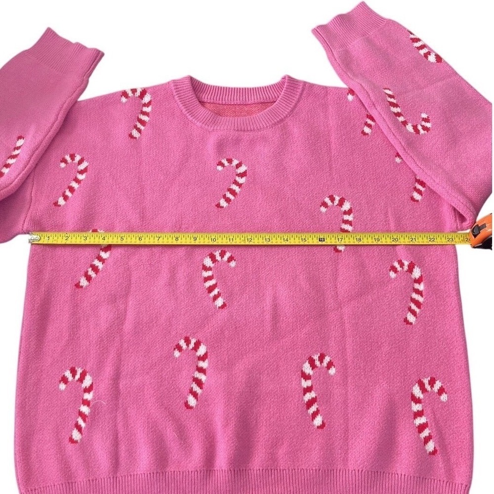 Pink Candy Cane Christmas Sweater Womens XL Crew Neck Holiday Knit Pullover - Picture 4 of 9